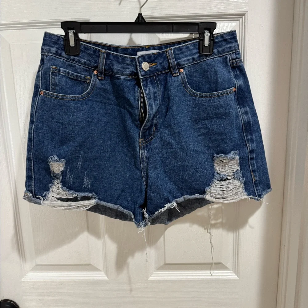 Khaki and Blue Sz 13 Denim Distressed Women's‎ Shorts